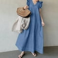 thumbnail image 2 of Chouyatou Womens Long Denim Dress Casual Loose Fit Ruffle Sleeveless V-Neck Jean Maxi Dresses, 2 of 3