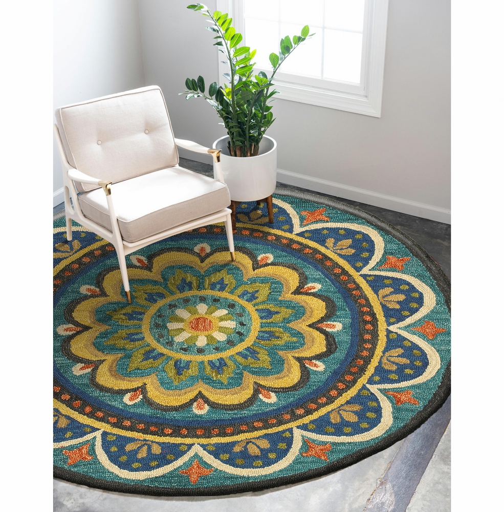 Rugs round area rooster rug ft ivory kitchen chelsea safavieh 8r wool shape Dazzle Blooming Floral Medallion Indoor Round Rug ( 6 ft x 6 ft