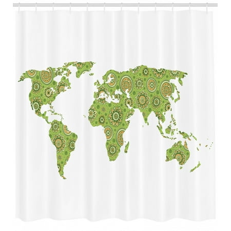 Modern Shower Curtain Ethnic Stylized World Map Chart Environment