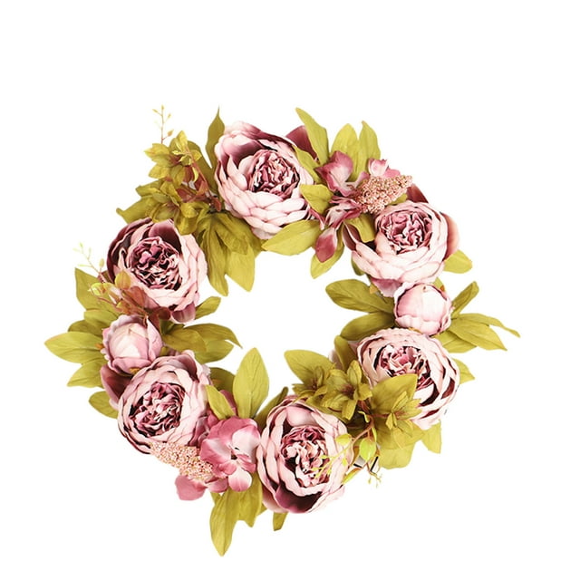 PVCS Spring Leaf Wreath Plastic Artificial Plant Home Decoration Wreath Front Door for Home Decor