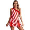 thumbnail image 1 of iiniim Robe de Danse à Rayures Canne de Bonbon de Noël pour Femme Robe Mini à Rayures à une Épaule Sans Manches Rouge P, 1 of 7