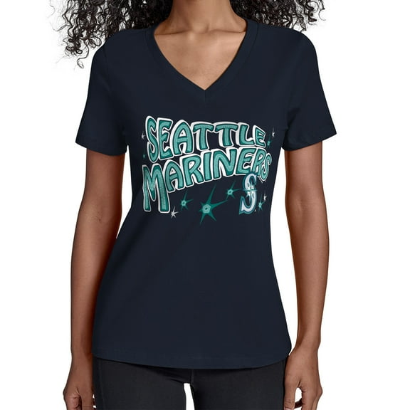 Women's Starter Navy Seattle Mariners Fireworks V-Neck T-Shirt