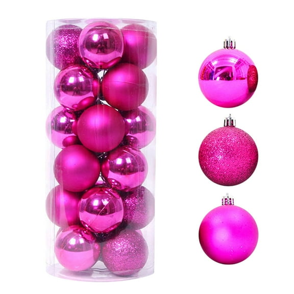 24PC Pink Christmas Ball Ornaments with Glitter and Shiny Finishes, Festive Hanging Decor for Christmas Tree and Holiday Season Decorations - Hot Pink