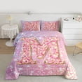 thumbnail image 3 of Feelyou Chic Pink Monogrammed M Bedding Comforter Set, Glitter Mermaid Scale Twin Comforter Sets, Dreamy Princess Cartoon Reversible Bedding Set, Breathable Home Decor, 2pcs, 3 of 9