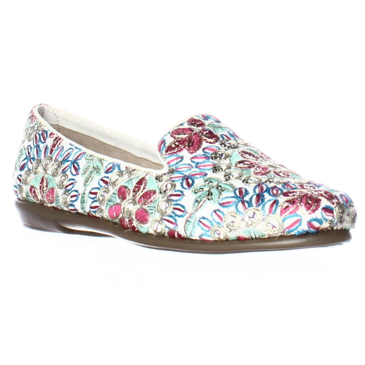 Womens Aerosoles Betunia Embroidered SlipOn Loafers, White, 8.5 US