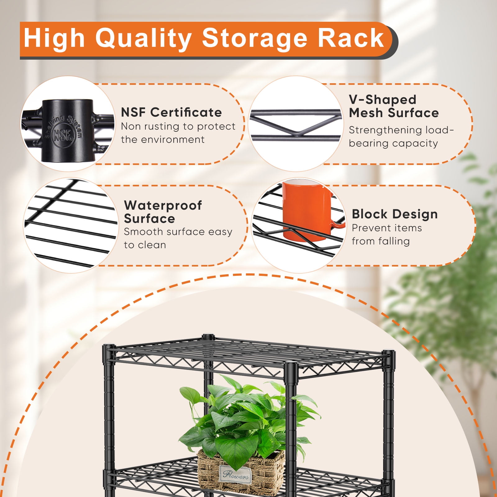 GIANNA 3-Wire Shelving Unit, Metal Storage Shelves, Easy Assembly Home Organizer for Pantry, Kitchen, Garage, Plant, 13.8" D x 23.6" W x 30" H