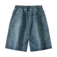 thumbnail image 5 of Jean Shorts Men Street Style Vintage Summer Casual Denim Bermuda Shorts with Pockets Loose Elastic Waist Drawstring Knee Length Mens Denim Shorts, 5 of 5