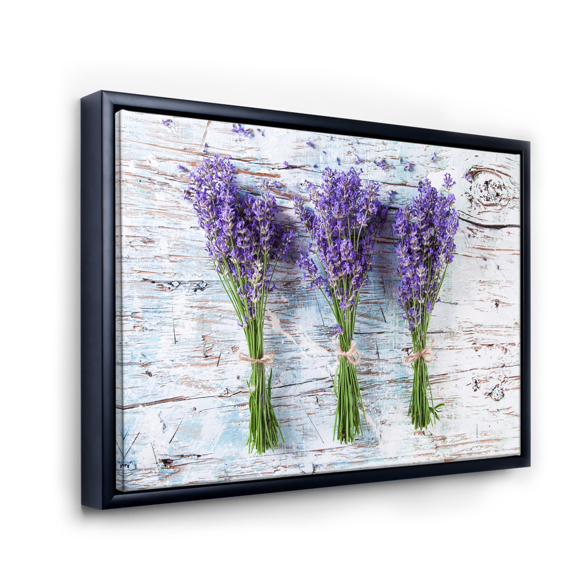 Designart 'Fresh Lavender Bouquets On Wood' Farmhouse Framed Canvas Wall Art Print