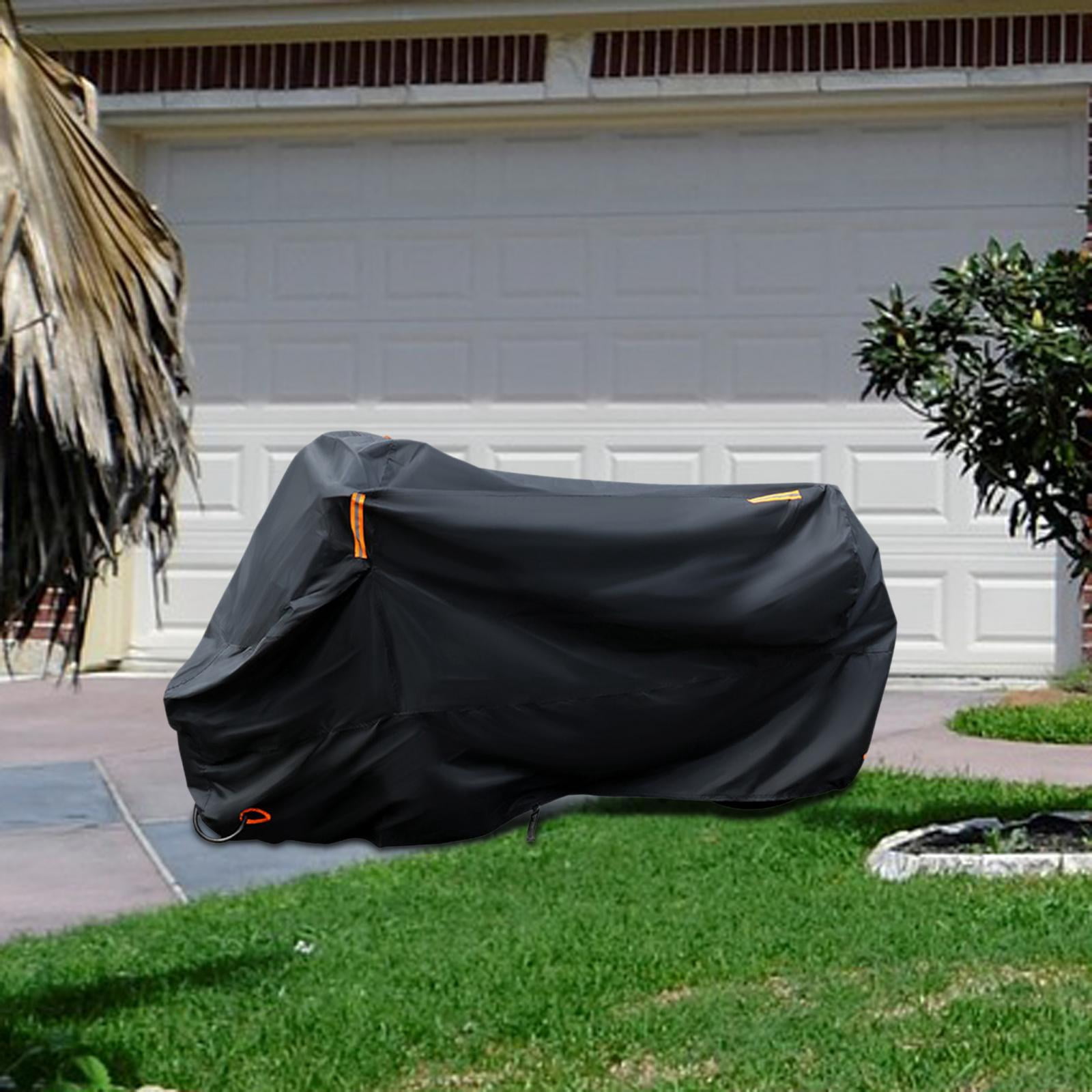 funtasica Motorcycle Cover, Motorcycle Cover, Outdoor Sun Protection, with Lock Holes, with Reflective Stripes, Wear-resistant, Windproof, Rain Protection Black XXL