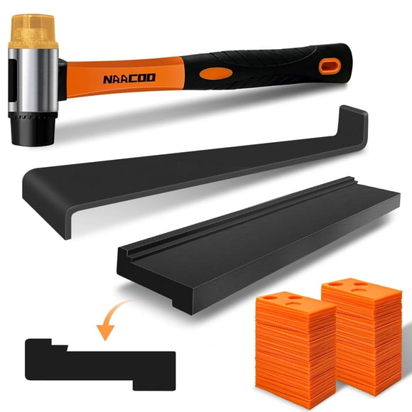 NAACOO Laminate/Vinyl Flooring Tools, Tapping Block for Vinyl Plank Flooring - Double Sided with Notches, Pull Bar, 40Pcs Floor Spacers, Rubber Malle