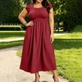 thumbnail image 6 of Busydd Plus Size Fall Dresses for Women Oversized Smocked Bust Round Neck Maxi Dress Casual Short Sleeve Solid Color Fall Dress with Pockets 5XL, 6 of 10