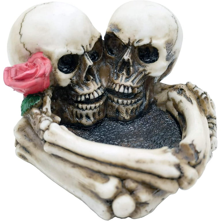 Homgreen Valentine's Day Gifts Skull Ashtray - Lovers Never Die Resin Cigar Ash  Tray Container Human Head Skull 