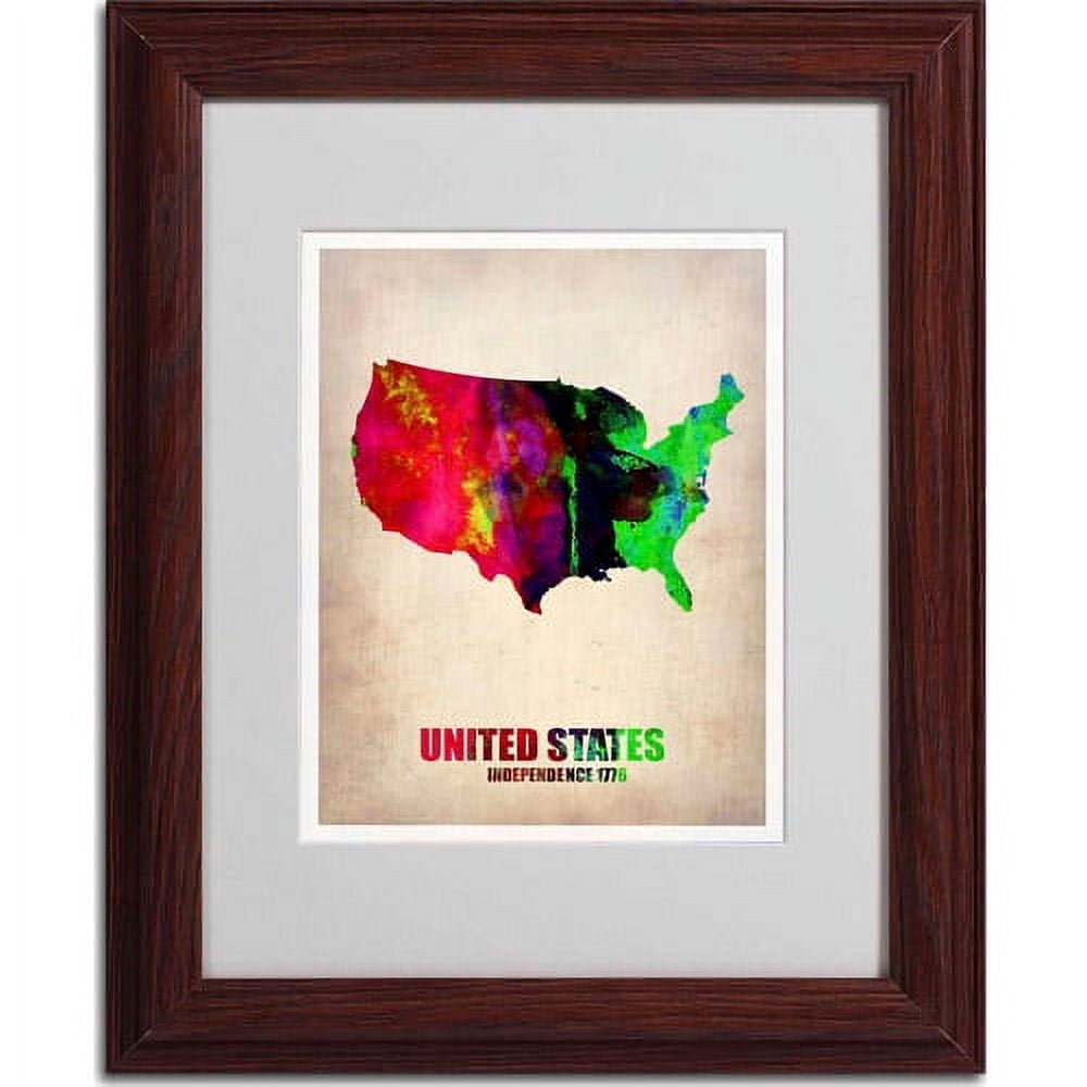 Trademark Fine Art "United States Watercolor Map" Matted Framed Art by Naxart, Wood Frame