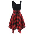 thumbnail image 3 of PENGXIANG Mode Femmes Sans Manches Épaule Froide Croix Dentelle jusqu'à Plaid Imprimé Robe Irrégulière, 3 of 4