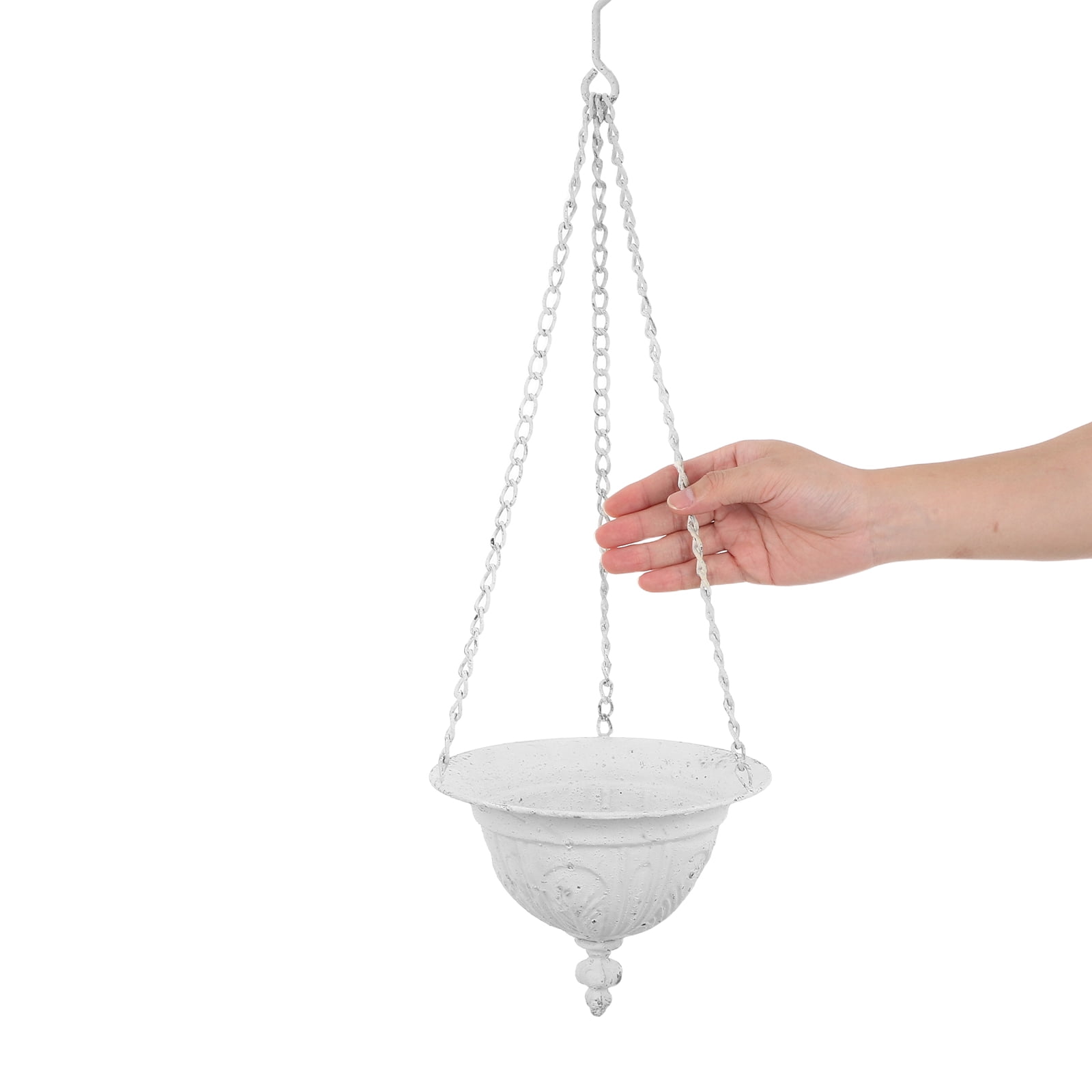 OUNONA White Iron Hanging Planter with Chain, Farmhouse Style Wall Mounted Flower Pot for Indoor Outdoor Decor