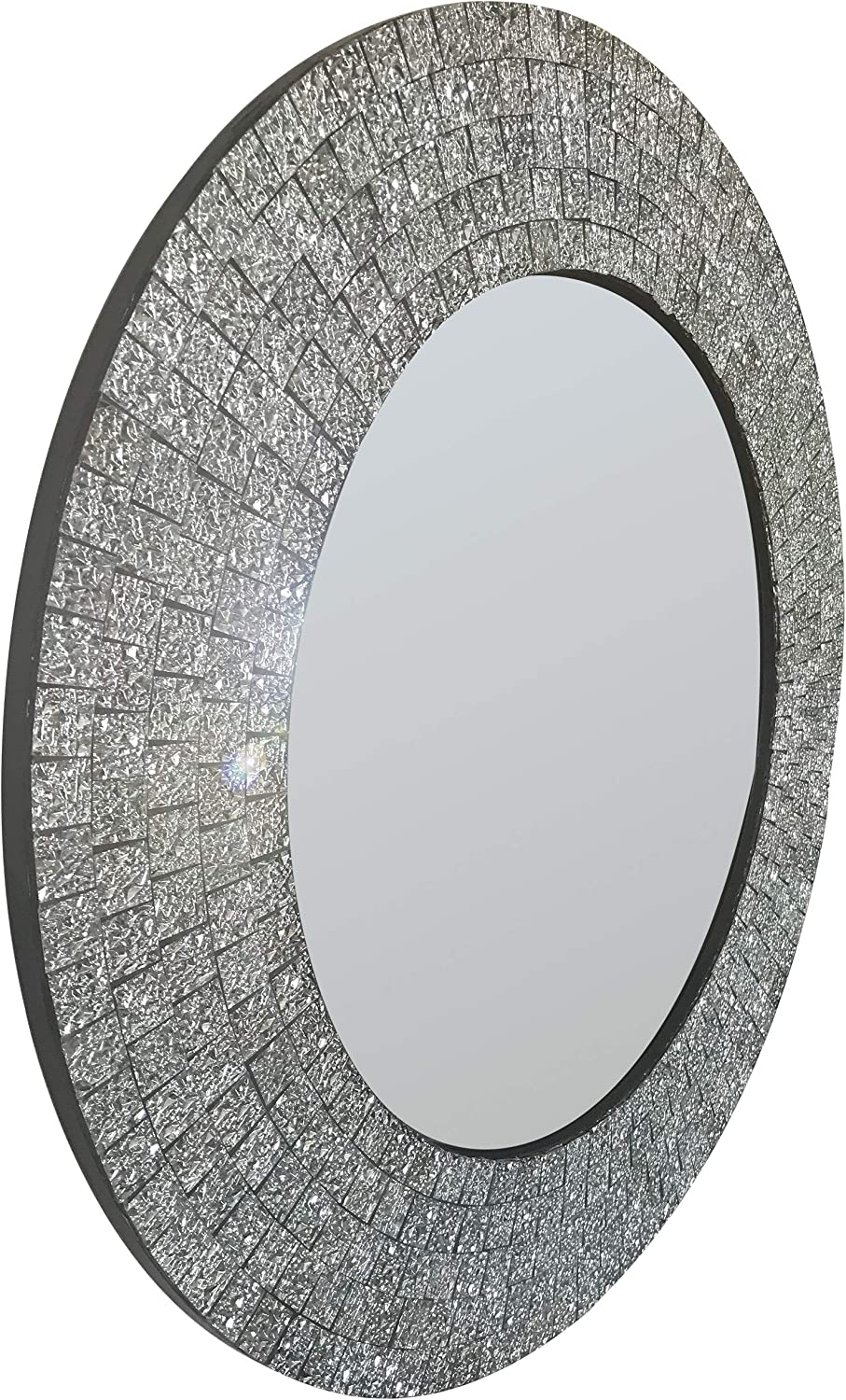 DecorShore 24 in. Glamorous Sparkling Glass Mosaic Wall Mirror Home Decor  in Effervescent Silver
