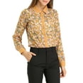 thumbnail image 5 of Allegra K Women's Floral Button up Contrast Color Long Sleeve Work Office Shirt, 5 of 6
