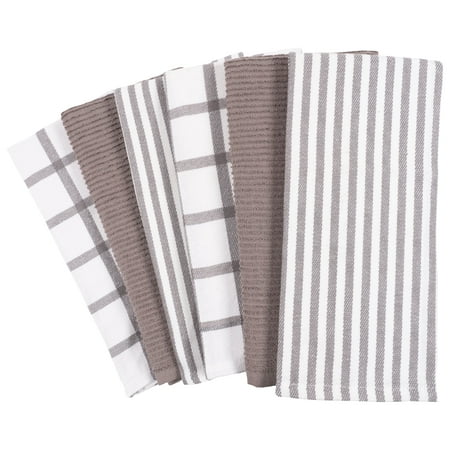 Mixed Flat & Terry Kitchen Towels | Two Sets of 3 18 x 28 Inches | 4 Flat Weave Towels for Cooking and Drying Dishes and 2 Terry Towels, for House Cleaning and Tackling Messes and Spills -