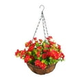 thumbnail image 1 of Cesta colgante artificial con flores que parecen reales, ideal para césped, balcón y exterior. Rojo, 1 of 9