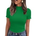 thumbnail image 2 of ClodeEU Women's Ribbed Knit Mock Neck T-Shirt, Short Sleeve Fitted Basic Top Green,Women's Plus S, 2 of 9