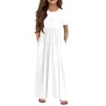 thumbnail image 2 of Girls Maxi Dress Short Sleeve Casual Holiday Dress with Pockets for 4-14 Years White 110, 2 of 5