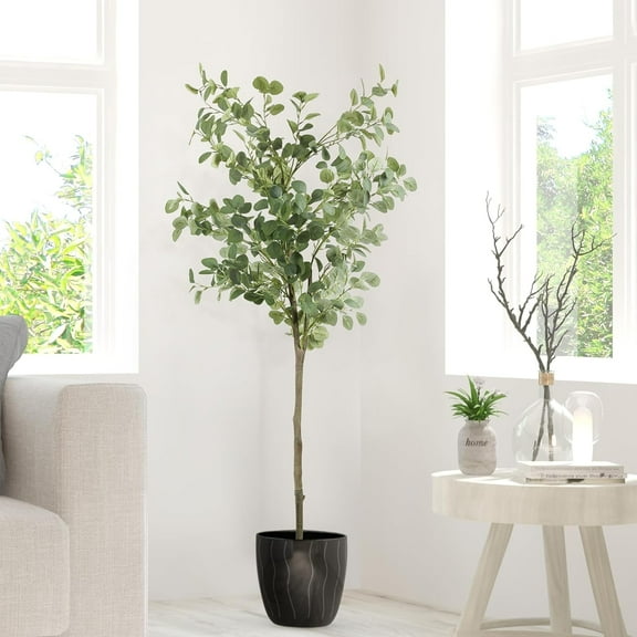 6Ft Fake Eucalyptus Tree with Plastic Pot, Realistic Artificial Plant for Home Office Decor