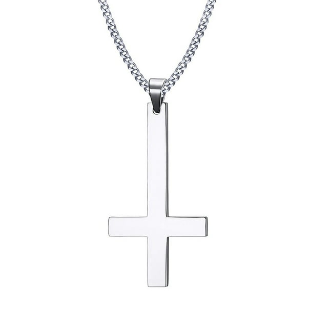 Stainless Steel Upside Down Cross Necklace for Mens,Inverted Pendant