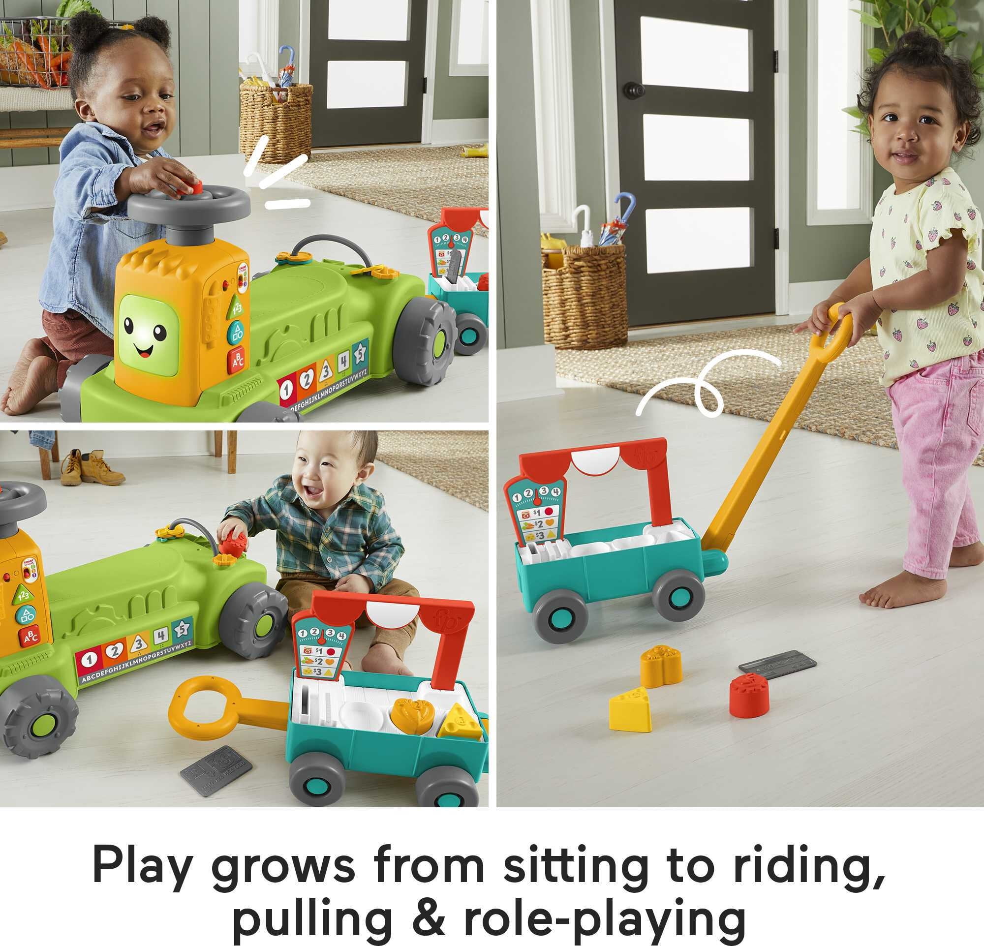 Fisher-Price Laugh & Learn 4-in-1 Farm to Market Tractor Ride-On Learning Toy for Baby & Toddlers