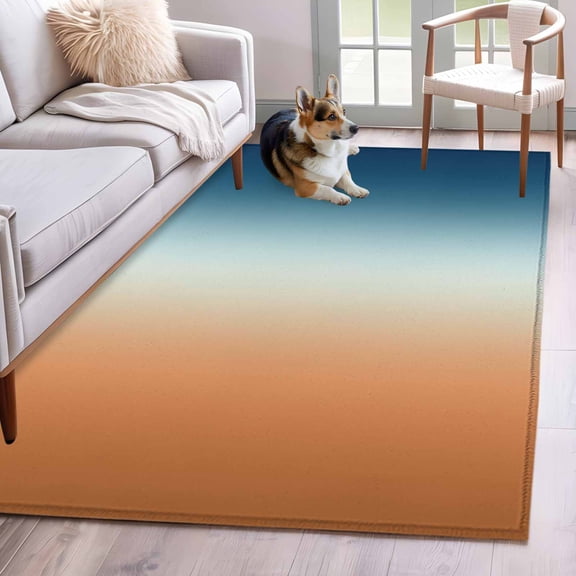 Gradient Orange Blue Area Rugs 3x5 ft Modern Abstract Minimalist Blue Ocean Beach Washable Rug Non Slip Indoor Carpet Absorbent Floor Mat for Living Room Bedroom Dining Room