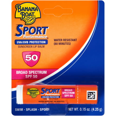 Banana Boat Sport Performance Crème solaire Baume à lèvres à large spectre SPF 50 - 0,15 Onces