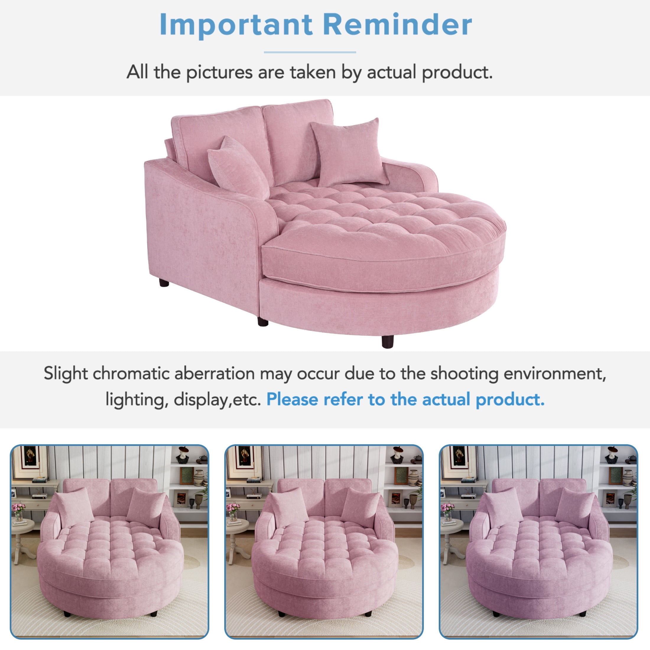 Christopher Knight Home 51" Modern Chaise Lounge Sofa Bed, Tufted Chenille Couch with Pillows, Pink