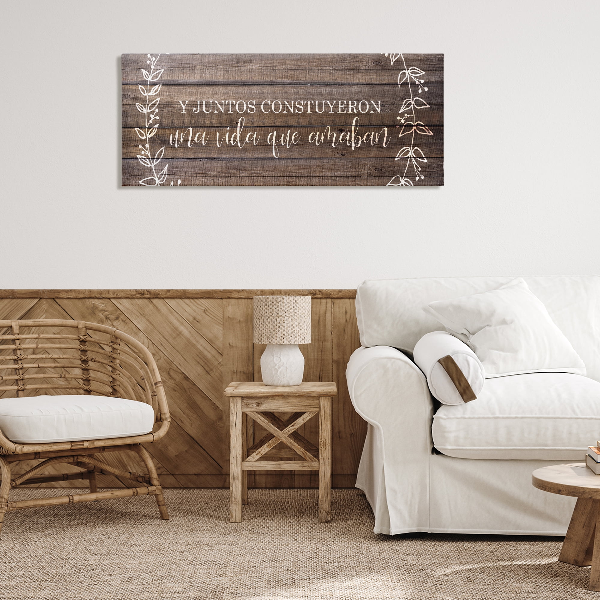 Stupell Industries Una Vida Construida en Amor Inspirational Quotes & Sayings Painting Wrapped Canvas Art Print Wall Art, 48 x 20