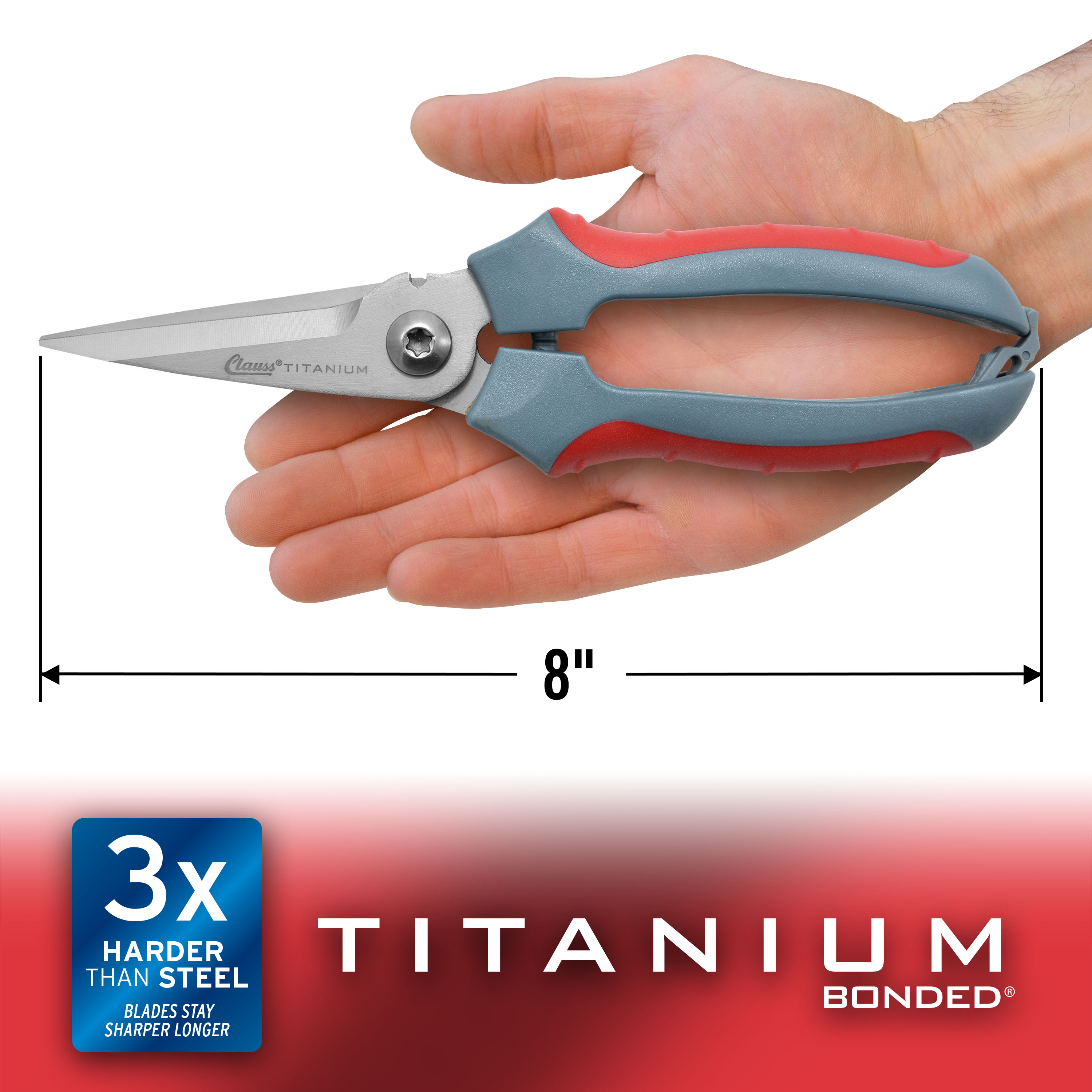 Clauss 8" Titanium Bonded Straight Micro-Serrated Snip, Hand Tool Pliers, Red and Gray - image 5 of 8