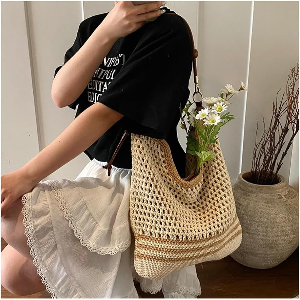 Bohemia Straw Beach Bag Women Macrame Crossbody Purse Shoulder Tote Bag Travel Beach Bag Summer Top-handle Hobo Bags 2025