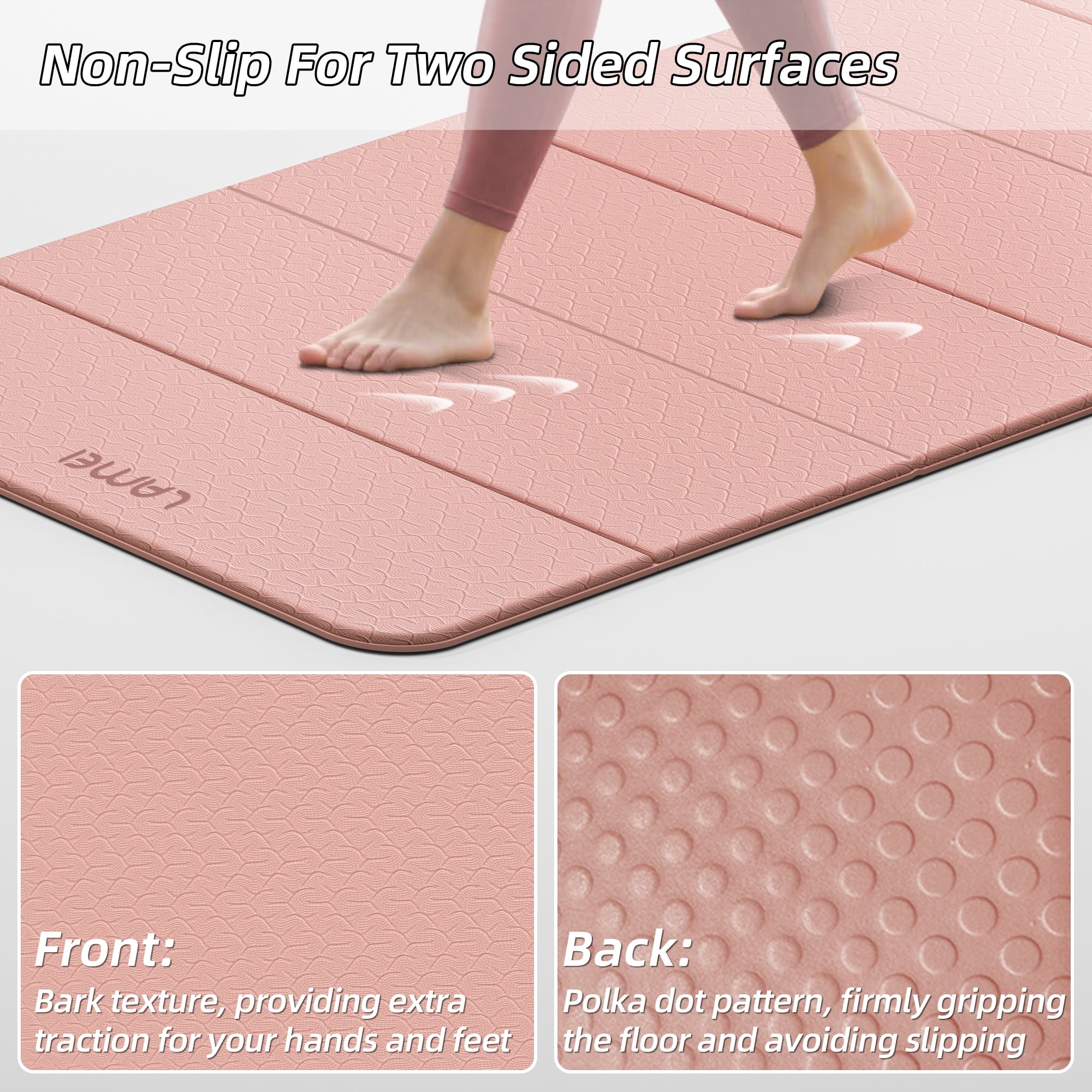 Lamei Foldable Yoga Mat, 31" Extra Wide Non-Slip Exercise Mats for Home Workout, 75" Long, 8mm Thick,Lightweight Travel, Quick Unfold/Fold, Flat Lay No Curl(Pink)