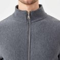 thumbnail image 5 of LODIENY Men Full Zip Cardigan Sweater Stand Collar Regular Fit Ribbed Knit Thermal Sweaters Long Sleeve Baggy Casual Fall Winter Outfits Dark Gray XS, 5 of 7