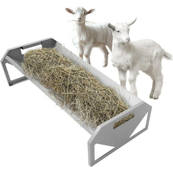 Livestock Feeding Trough 22 Gallon Capacity 45" Hay Feeder Heavy Duty Livestock Trough for Horse Sheep Cattle Hog V-Shaped Farm Sheds Pen Water Feeder Trough Powder Coated Silvery Steel