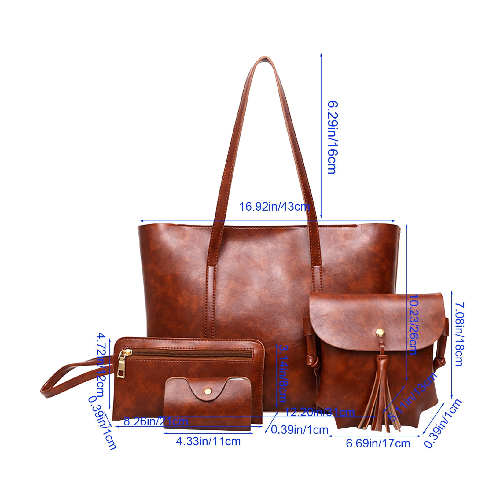 Clearance! Titcea Handbags for Women, Retro Leather Satchel, Tote Bag & Shoulder Bag & Purse & Card Bag Set 4pcs, Gifts for Mom/Her