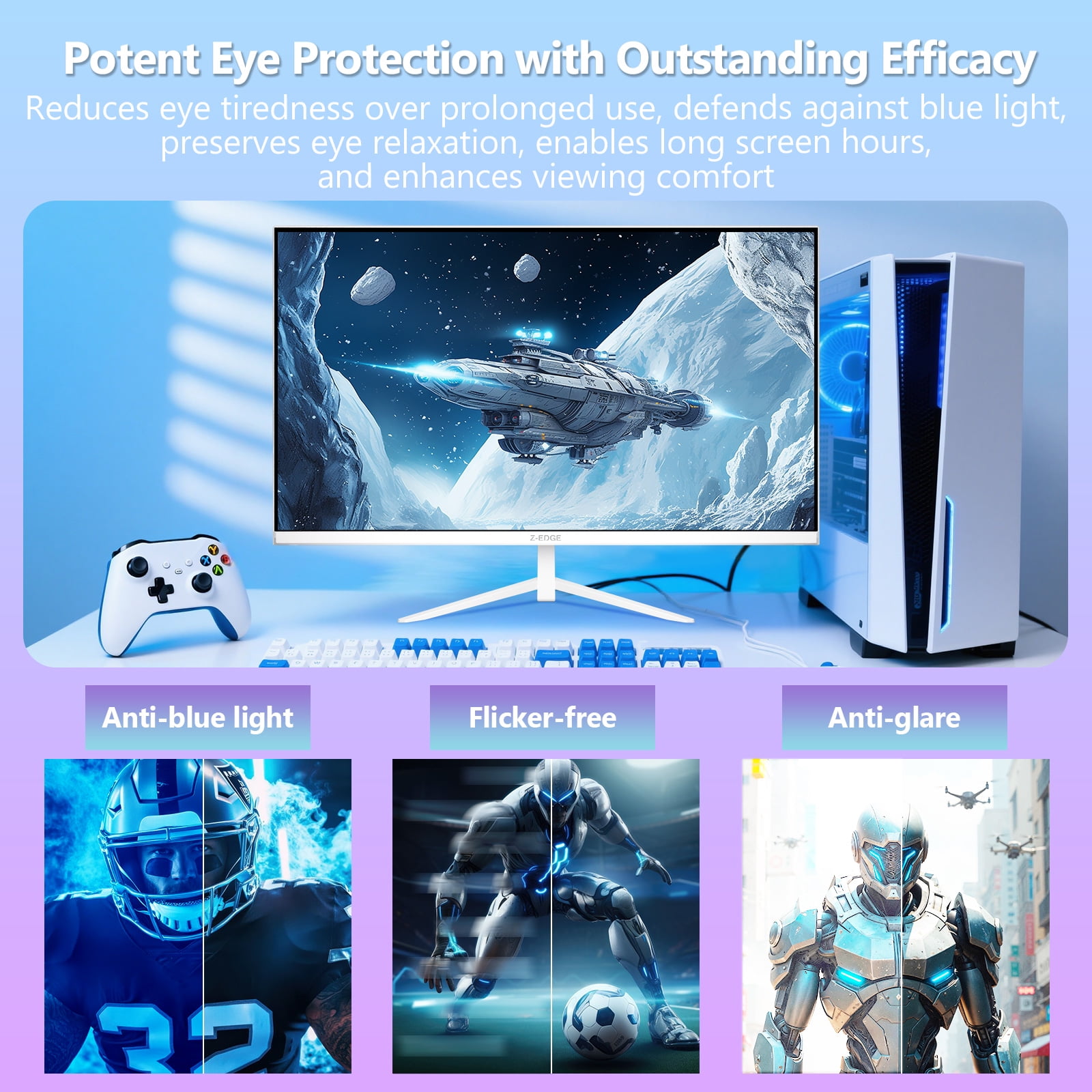 Z-EDGE 24 Inch 240Hz Gaming Monitor, FHD 1080P IPS Display, 1ms MPRT, AMD FreeSync, HDR Support, VESA Mount Compatible, White