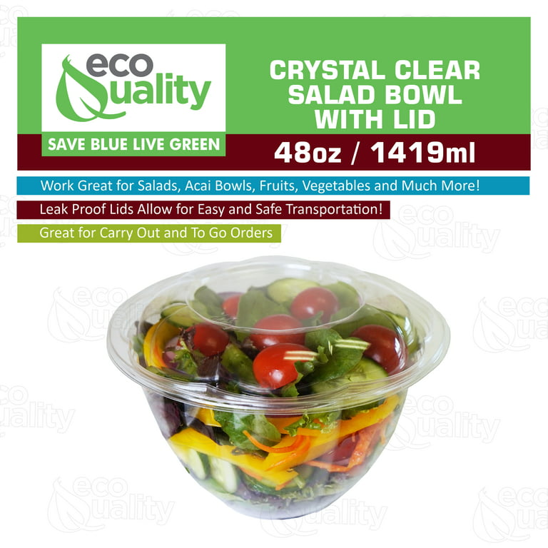 Fit Meal Prep 100 Pack 64 oz Clear Plastic Salad Bowls with Airtight Lids,  Disposable To Go Salad Containers for Lunch, Meal, Party, BPA Free Clear
