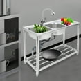 thumbnail image 3 of 201 Stainless Steel Kitchen Sink, 2-Bowl Design with Pull-Out Spray Faucet, 220LBS Capacity, Free Standing for Home, Commercial., 3 of 19