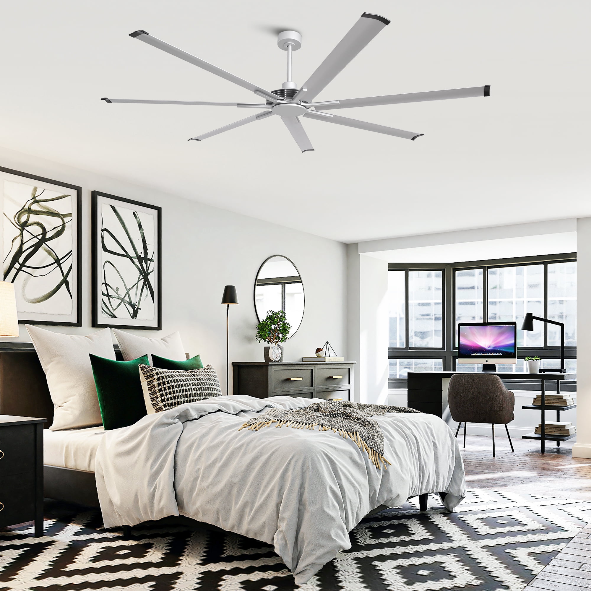 Parrot Uncle Industrial 84" Silver HVLS Ceiling Fan without Light, Large Ceiling Fan with Remote Control