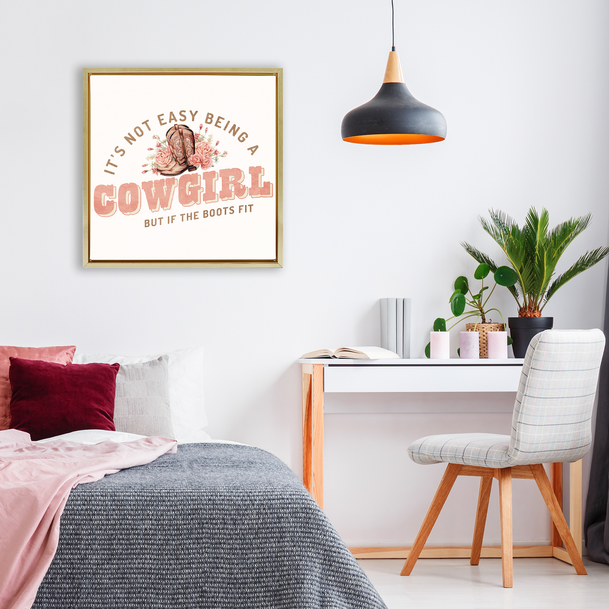 Not Easy Being Cowgirl Gold Framed Floater Canvas Wall Art, design by Kim Allen