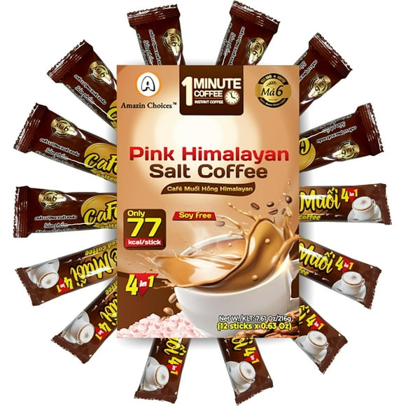 AMAZIN CHOICES Pink Himalayan Salted Coffee, No Soybeans, Perfect for On-the-go, Vietnamese Salted Coffee Experience - Snack Viet - Himalayan Pink Salted Coffee - Pack of One - 216 grams (12ct x 18g)
