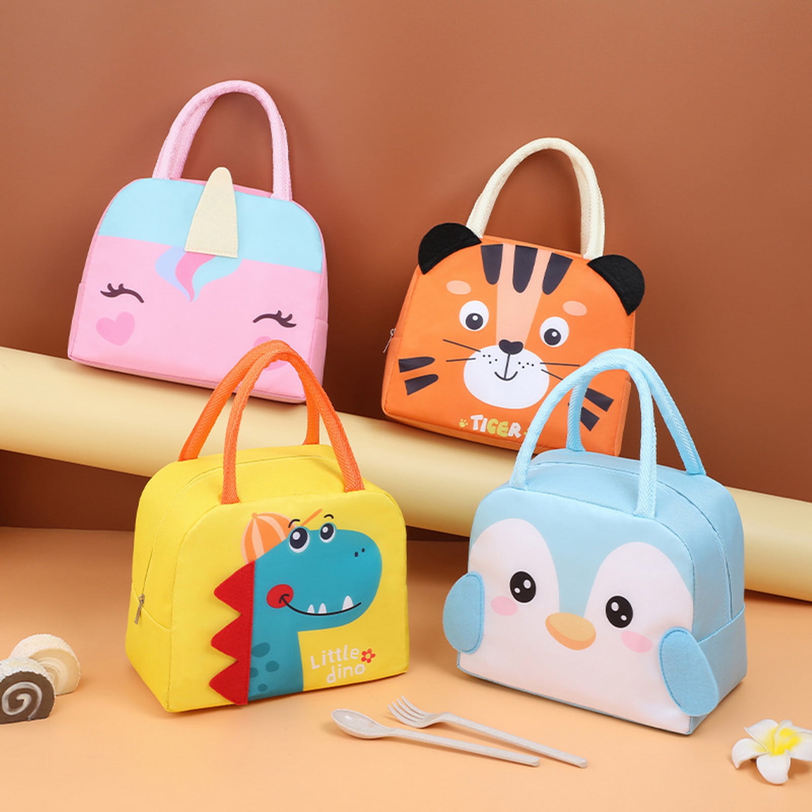 3-D Cartoon Animal Pattern Insulated Lunch Box Bag with Large Capacity