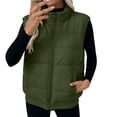 thumbnail image 2 of Women's Stand Collar Vest Padded Zip Front Loose Fit Versatile Fall Winter Vest, 2 of 9