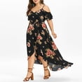 thumbnail image 3 of Jophufed Womens Plus Size Dresses Boho Flower Print Long Dress Casual Short Sleeve Cold Shoulder Dresses for Women Party Casual on Clearance, 3 of 7