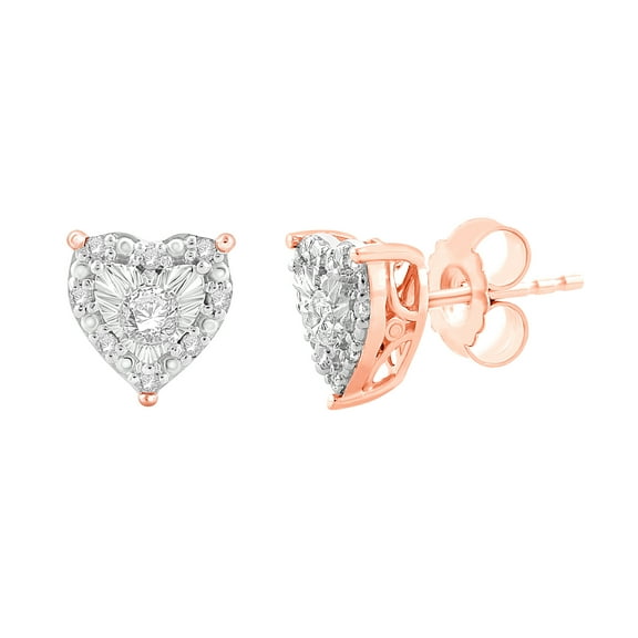 Natalia Drake 1/4 Cttw Diamond Halo Heart Stud Earrings in Rose Gold Plated Sterling Silver (Color H-I / Clarity I1-I2)