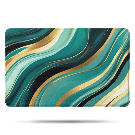 Blue and Gold Marble Glitter Streaks Pattern Bathroom Rugs Mat,Non Slip Microfiber Bathroom Rug,Rubber Backing,Soft Bathroom Mats for Bathroom Floor,Tub and Shower,17x27in(43x68cm)