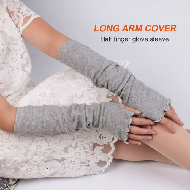 1 Pair Long Arm Cover High Elasticity Fingerless Gloves Multiple Collocations Knitted Sleeve Wrist Protection Mountaineering Ruffle Light Gary